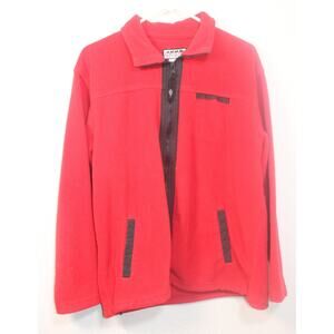 Alpine Tek Fleece Jacket Size L Red Open Front Zipper Pockets Hem Drawstring